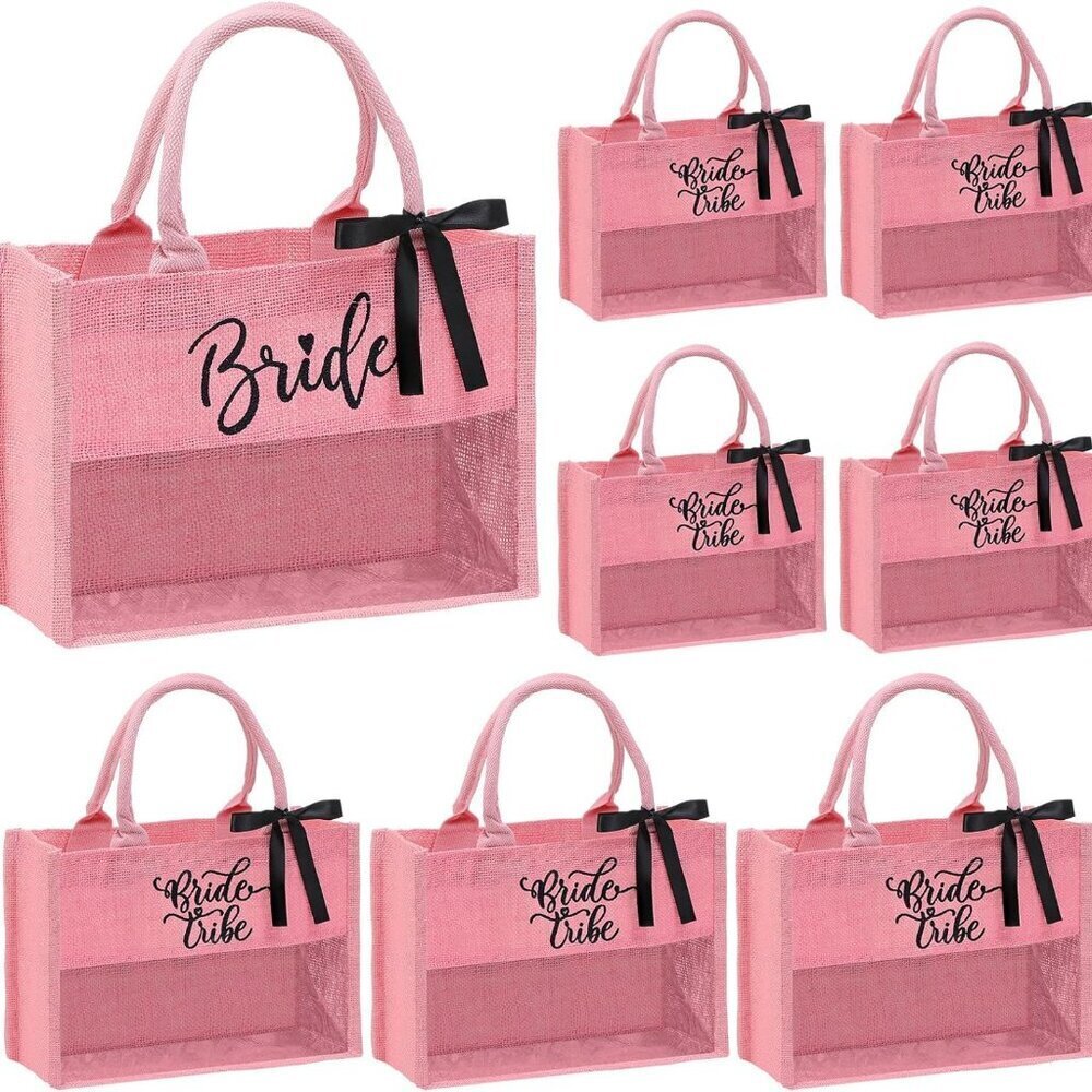 Bridal Party Tote Bags Set Jute PVC Window Bride Tribe Wedding Gifts